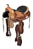 A&M Reitsport Baumloser Westernsattel Indiana aus Büffelleder mit Klettkissen, wechselbares Kopfeisen, Größe:17 Zoll