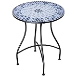 Mosaik Gartentisch Rund Metall 60 cm Mosaiktisch Garten Runder Balkontisch Tisch Indoor Bistrotisch Outdoor Terrassentisch Mosaikmuster Steinmosaik Balkon Esstisch Mediterran