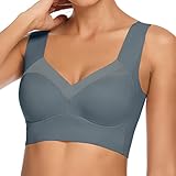 WOWENY BH Damen Ohne Bügel BH Rückenfrei Sexy Vollschalen BH Unterwäsche Schlaf Bustier Breite Träger Bralette Komfort Weicher Klassischer BH Dunkel Grau XXL