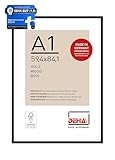 DEHA Design Bilderrahmen, 59,4 x 84,1 cm (A1), Holz, Schwarz, Posterrahmen zum Aufhängen im Hoch- & Querformat, bruchsicheres Kunstglas, Fontana