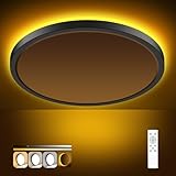zemty 15W LED Deckenleuchte Dimmbar, 22CM 3000LM Deckenlampe mit Fernbedienung, Flach Deckenleuchte Rund mit nachtlichtfunktion für Schlafzimmer Wohnzimmer Kinderzimmer(Schwarz)