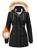 FemiChic Winterjacke Damen Warm Wintermantel Lang Mantel mit Fellkapuze Dicke Damen-Mäntel mit Fell Gefüttert Parka Winterparka Übergangsjacke Winterjacken Herbst Winter Coat(Schwarz,XL)
