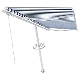 RONGQI Standmarkise Einziehbar Handbetrieben, Sichtschutz Balkon, Balkon Markise, Seitenmarkise, Klemmmarkise, Sonnenvorhang, Balkonmarkisen, 450x300 cm Blau/Weiß
