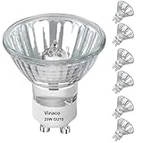 Vinaco GU10 Halogen Leuchtmittel, 6er-Pack Gluhbirn GU10 25W Lange Lebensdauer, GU10+C 230V 25W Dimmbar Warmweiß 2800K, Hoher Output Leuchtmittel GU10 Halogen 25W für Schienenlicht, Einbauleuchte