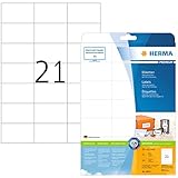 HERMA 8634 Adressetiketten, 10 Blatt, 70 x 42,3 mm, 21 pro A4 Bogen, 210 Stück, selbstklebend, bedruckbar, matt, blanko Papier Adressaufkleber Etiketten, weiß