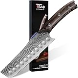 SYOKAMI 18,3 cm Kochmesser, großes Gemüsemesser im japanischen Stil, rasiermesserscharf für präzises Schneiden, Damast-Muster, ergonomischer Full-Tang-Holzgriff