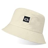 flintronic Fischerhut Bucket Hat, Unisex Baumwolle Smiling Face Hut, Faltbarer Fischerhüte, Outdoor Sommerhut Sonnenhut, Reversibel Freizeithut für Wandern Camping Reisen Angeln (Beige)