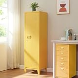 [en.casa] Einzelspind Kurikka Metallspind mit 2 Ablagen 137 x 38 x 38 cm abschließbar Schließfachschrank Metallschrank Garderobenschrank Gelb