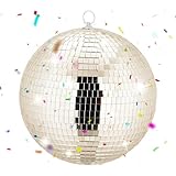 Relaxdays Discokugel, Ø 25 cm, Deko Spiegelkugel zum Aufhängen, Partykugel mit Metallöse, Discoball Party, Champagner