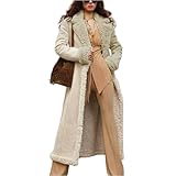 TOFOTL Leder Jacken für Damen Elegant Lange Jacken Fell Fellmantel Fleece-Mantel Bodenlanger Suede Cognac Wildleder Wildleder Gefüttert Damen-mäntel Bodenlanger Mantel Beige M