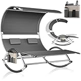 KESSER® Doppel-Sonnenliege Doppelliege mit Sonnendach, Kopfkissen Tasche für 2 Personen, Relaxliege, Gartenliege, Schaukelliege ergonomische Liegefläche, 240 kg Belastung, Seitentasche, Anthrait
