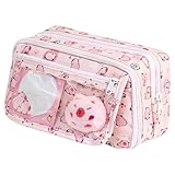 Wekuw Capybara Federmäppchen Kawaii Federmäppchen mit Fächern Großes Federmäppchens Capybara Mäppchen mit Capybaras-Puppen-Schlüsselanhänger, Broschen-Aufklebern für Frauen Männer (Rosa)