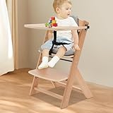 Babyhochstuhl Essstuhl aus Holz,Kinderhochstuhl 11-stufig Höhenverstellbar,Kinderstuhl mit Fußpedal,Mitwachsend