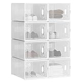 WOLTU Schuhregal mit 8 stapelbaren Schuhboxen Schuhschrank Regalsystem mit Magnetverschluss Steckregal aus Kunststoff DIY 25x19x35 cm transparent weiß SRX11tp