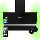 KKT KOLBE Dunstabzugshaube 80 cm | Umluft | Abluft | Kopffrei | Wandhaube | Edelstahl | Schwarz | Glas | Smart WiFi App | WLAN | RGBW-LED-Beleuchtung | EASY809SHCM