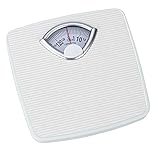WENKO Personenwaage mechanisch, präzise, analoge Körperwaage mit großer Skala und rutschfester Trittfläche, Messbereich bis 130kg in 1kg Schritten, Gehäuse aus Metall in Weiß, 27 x 4,5 x 26,5 cm
