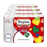 Regina mit Herzen Haushaltstücher - 32 Rollen-Packung (8 x 4 Einzelpackungen), 43 Blatt 3-Lagig, Super Saugfähig, Dick, Beständig, FSC Papier