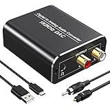 Fokky DA Wandler, 192kHz DAC Konverter Digital-Analog-Wandler, SPDIF Koaxial Toslink zu Analog Stereo RCA L/R 3,5 mm Audio Adapter mit Optisches Kabel+Koaxialkabel, Optical to Aux für TV DVD Blu-Ray