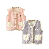 XM-Amigo 2 Stück Mädchen Frühling Herbst Winter Puffy Coral Samt Baby Junge Warme Weste Ärmellose Dicke Strickjacke Top Schulter Jacken Einfarbig(Empfohlene Kinder Höhe: 73-80cm)