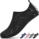 BARFULKER Badeschuhe Damen Herren Wasserschuhe Neopren Schwimmschuhe Strandschuhe Schnell Trocknend Aquaschuhe rutschfest Leicht BarfußSchuhe,Schwarz 45 EU