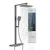 Schütte HAWAII Duschsystem mit Thermostat und Glasablage, Duschset mit 30x20cm Kopfbrause, Regendusche mit Wandhalterung und Duschkopf, Duschpaneel Duschsäule, Graphit/Grau