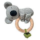 NGTSFLY Personalisierte Geschenke Baby - Personalisierter Beißring Baby aus Holz - Greifling Personalisiert Babyrassel mit Name, Geschenk zur Geburt Junge und Mädchen (Koala im Kreis)