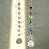 Tyqour 45cm Kristall Sonnenfänger Dekorativer Kristall Windspiel, Bunt Hängender Sonnenfänger mit Doppelspirale, Windspiel Sonnen Mond Sonnenfänger für Fenster Haus Garten Party Hochzeit Dekoration