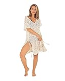 Gräfenstayn Strandkleid Damen gestrickt - Oeko-Tex Standard - Perfekt als Strandponcho oder Cover-up Bikini, Badeanzug - Strandtunika (L-XL Creme-beige)