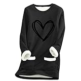 Damen-Sweatshirt, Thermo-Unterwäsche, Winter, warm, dick, Sherpa-Fleece, gefüttert, Unterhemd, lässiger Rundhalsausschnitt, einfarbig, Pullover, langärmelig, weich, bequem, Tunika-Tops, 4 Schwarz, 40