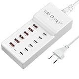 12 Port USB C Ladegerät, 50W/10A USB-Ladestation [6 USBC + 6 USBA], Multiports Ladegerät für iPhone 16/15/14/13/iPad/Samsung S24/S23/S22/Google Pixel/Tablet/Kopfhörer