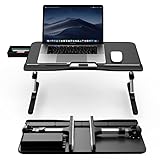 TATE GUARD TATE GUARD Laptoptisch fürs Bett, verstellbare Höhe, Neigungswinkel, Laptoptisch mit Schublade, klappbare Beine, Rodelfüße, Tischplatte aus PVC-Leder, kompatibel mit Laptops bis 17 Zoll – S