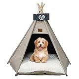 Vinnypet Tipi Zelt fur Katzen und Hunde Haustierzelte Häuser mit Plüschkissen Luxery Hundezelt Katzenzelt Abnehmbar und Waschbar Katzenhaus Haustierhäuser 50x50x60cm