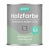 Grundmann Holzfarbe ACL 100 - Holzlack 0,7 Kg Pastellgrün Mintgrün - 4in1 inkl. Grundierung - Seidenmatt - Wetterfest für Innen & Außen - RAL 6021 Blassgrün/Salbeigrün
