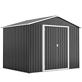 Thanaddo Metall Gerätehaus Gartenhaus 240 x 192 x 191cm Geräteschuppen Garten Schuppen Inkl. Metallfundament (ohne Boden), Metall Gerätehaus mit Pultdach, Geräteschrank für Garten (Schwarz 8 * 6)