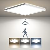 BLNAN LED Deckenleuchte mit Bewegungsmelder Radar, 24W Deckenlampe Flach mit Fernbedienung, Panel Bewegungssensor, Warm Neutral Kalt Weiß für Bad, Flur, Treppe, Toilette, Garage, Keller, Balkon 30cm