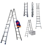 PROREGAL Sprossen-Mehrzweckleiter Apollo 3-in-1 Aluminiumleiter 4x5 Sprossen bis zu 5m Höhe Traglast 150kg Silber Treppenleiter Multifunktionsleiter Klappleiter Teleskopleiter Stehleiter Anlegeleiter