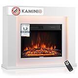 KAMINIO Elektrokamin Matti - Elektrischer Standkamin mit Heizung, 3D-Flammeneffekt, LED-Ambientelicht, Fernbedienung - 38 Zoll (Weiß)