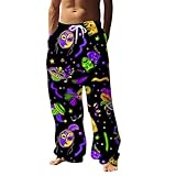 Generisch Hose Karneval Herren Atmungsaktiv Leinenhose Mit KarnevalsmaskeFestliches Passform Passform Strandhose BequemeHigh Waist StoffhoseGerade Bein Lockere Freizeithose Schwarz M