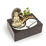 Zimmerbrunnen mit LED Beleuchtung - Tischbrunnen mit Wasserfall und beweglicher Glaskugel - Dekorativer Brunnen mit Feng Shui Elementen, mit Zen-Garten, für Zuhause