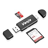 Vanja SD Kartenleser, USB Card Reader Micro SD Adapter, Kartenlesegerät für SD/SDXC/SDHC/TF/UHS-I Karten, Speicherkartenleser Lesegerät Kompatibel mit Laptop und Handy