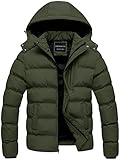 CREATMO US Herren-Puffer-Jacke, wasserdichter, warmer Parka für Winter, dicker Skimantel, Grün (Army Green), M