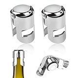VMUTGA 2 Stück Sektverschluss Sektkorken aus Edelstahl, Sektflaschenverschluss Dicht, Wiederverwendbare Auslaufsichere Sektkorken, Verschlusskappe für Weinflaschen, Bier, Champagner(Silber)