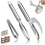 MOERDIFFER Profi Fisch Entschupper Fischschaber, 3 StüCk Edelstahl Fischschuppen, Entferner, 3 In 1 Fish Knife, Profi Fisch Entschupper Mit GräTenzange for Removing Fish Scales and Bones.