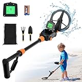 Metalldetektor Kinder, Leichtgewicht Metallsuchgeräte mit LCD und TON-Anzeige, Hochempfindlicher Metallsuchgerät mit wasserdichter Suchspule für Kinder oder Anfänger(Schwarz mit Zubehör)