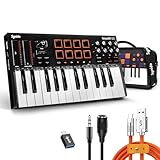 Synido MIDI Keyboard Controller 25 Tasten, Beat Maker Maschine mit Tragetasche, OLED Display, TempoKEY USB Midi Keyboard mit Drum Pads für Musikproduktion, Schwarz