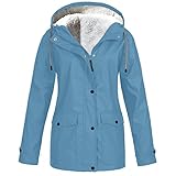KOG Winterjacke Damen Fleecejacke Wasserdicht Regenjacke Regenmantel Windbreaker mit Kapuze Warme Outdoor Jacken Fahrradjacke Regenjacken Windjacke Wanderjacke Blau M