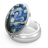 Pillendose 3 Fächer Medizin Organizer - Tragbare Pillendose für Tasche oder Geldbörse - Dekorative Metall Medizin Vitamin Organizer - Einzigartiges Geschenk (Van Gogh Sternennacht)