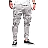 Herren Jogger Chino Hose Kordelzug Sport Athletic Workout Fitness Track Cargo Tapered Jogging Hose, 8815-grau-weiß, X-Groß