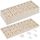 SINJEUN 4 Set Holzbuchstaben, 3 x 0,2 cm Holz Buchstaben A-Z Alphabet zum Basteln für Kunst, Handwerk, DIY, Hochzeit, Dekoration