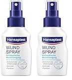 Hansaplast Wundspray (50 ml), zur antiseptischen Wundreinigung durch mechanische Spülung, Spray schützt vor Wundinfektionen, farblos und besonders hautfreundlich (Packung mit 2)
